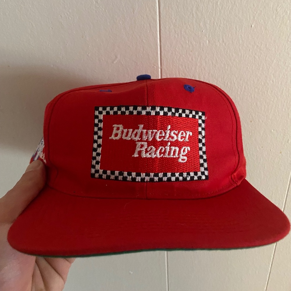Vintage NASCAR Budweiser Racing Bill Elliott Blockhead Lettering Snap Back Hat